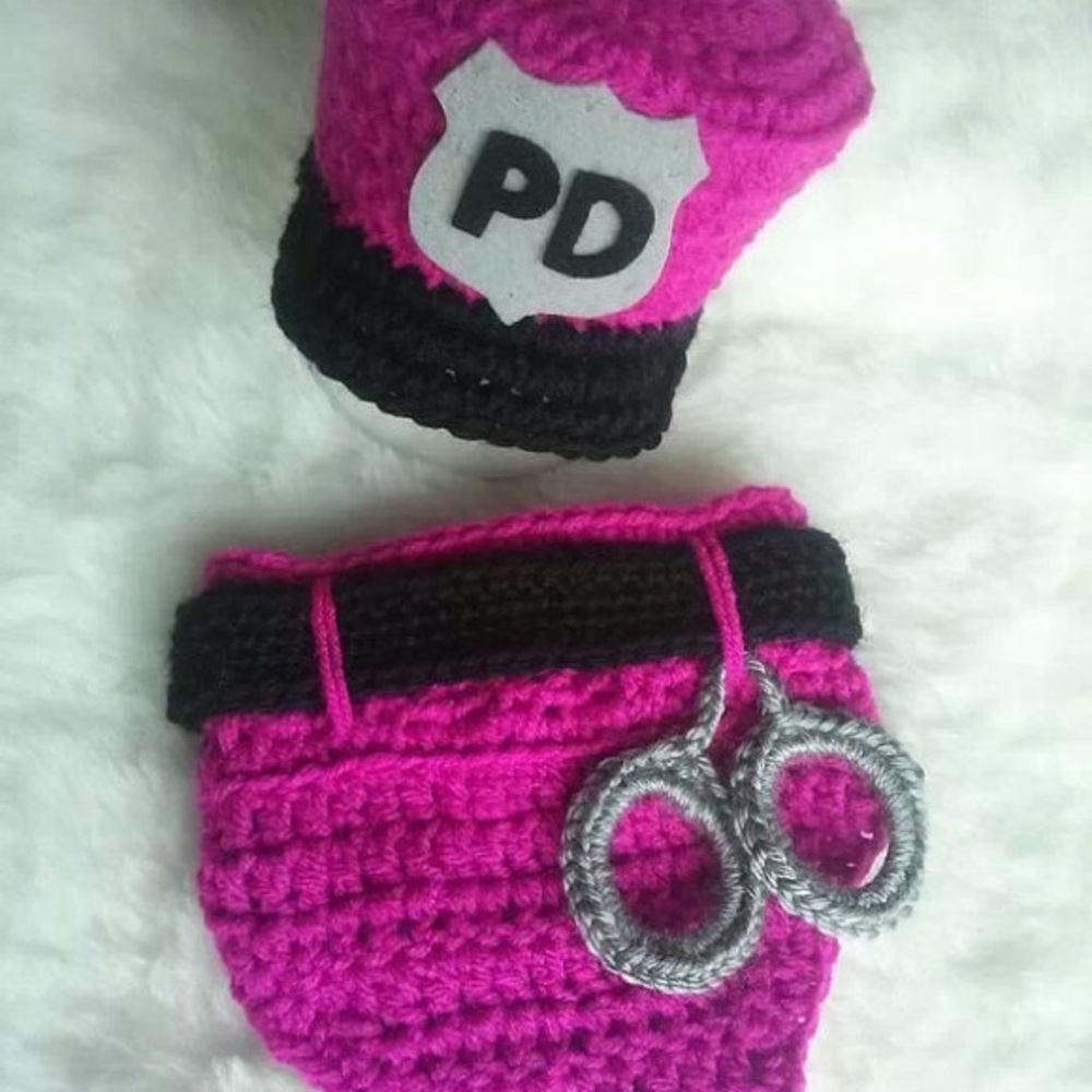 Pink and Black Crochet Hat with Black Band